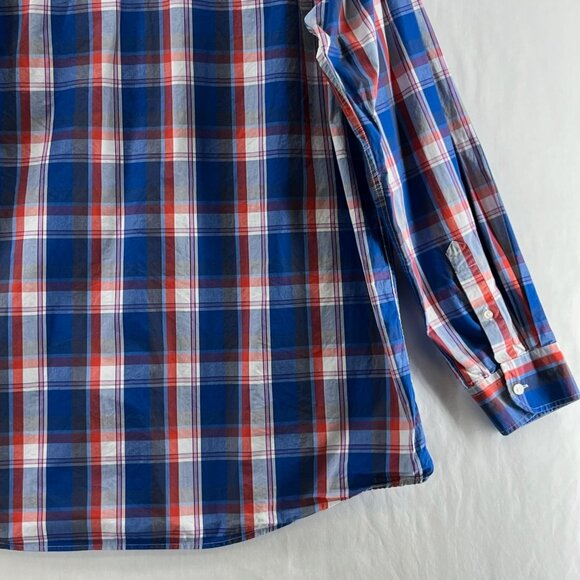 Double Pump Button Down Shirt Mens 2XL Tall Long Sleeve Easy Care Plaid Blue Red - Picture 8 of 11